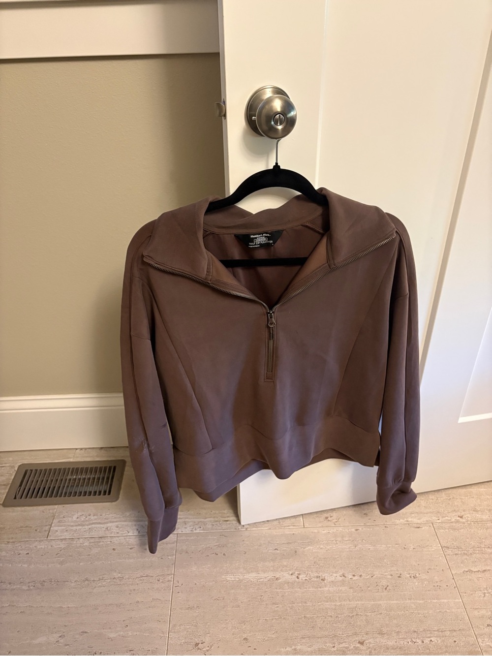 A New Day Cropped Half-Zip Pullover Hoodie in Brown